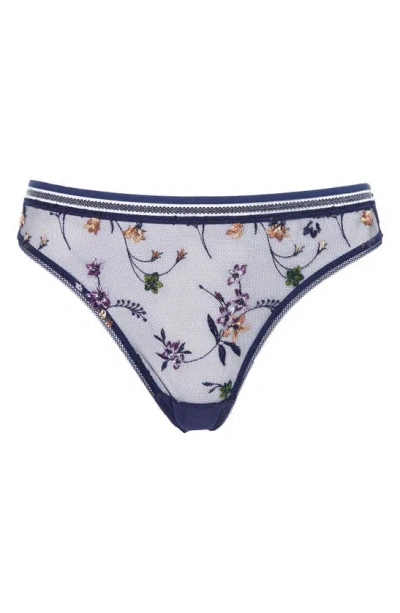 Shop Huit Insouciante Embroidered Mesh Briefs In Marine