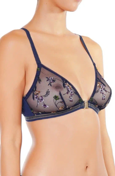 Huit Insouciante Embroidered Mesh Bra In Marine