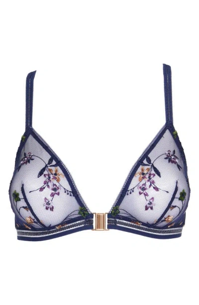 Huit Insouciante Embroidered Mesh Bra In Marine
