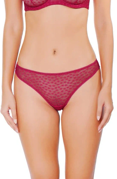 Shop Huit Daisy Cerise Lace & Mesh Tanga In Cherry