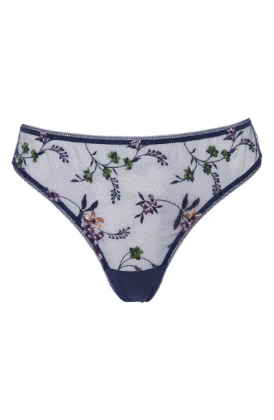 Shop Huit Insouciante Embroidered Thong In Marine