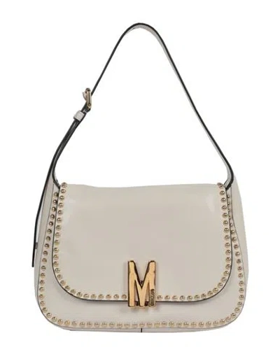 Shop Moschino Studded Leather Shoulder Bag Woman Shoulder Bag Grey Size - Leather