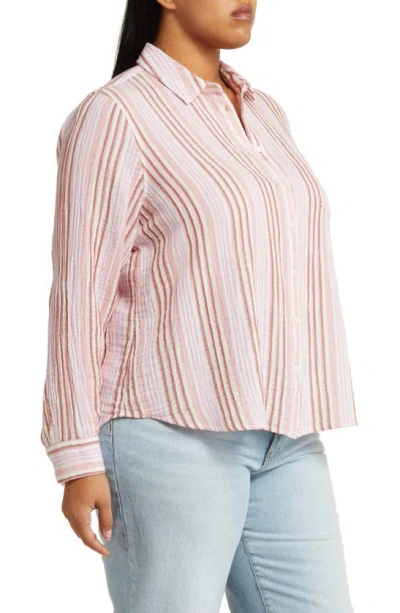 Shop Caslon Stripe Gauze Shirt In Ivory Cloud- Pink F Vera Stp