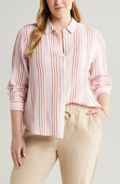 Shop Caslon Stripe Gauze Shirt In Ivory Cloud- Pink F Vera Stp