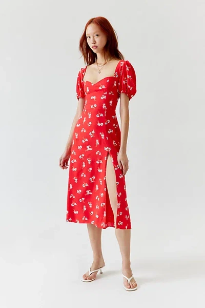 Shop Bardot Gillian Floral Midi Dress In Red, Women's At Urban Outfitters