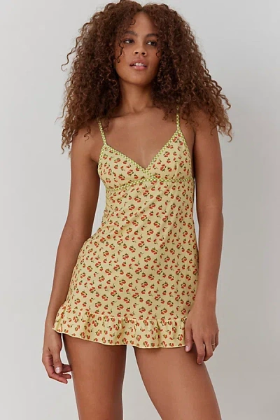 Shop Out From Under Cherry Pie Ruffle Mini Slip, Women's At Urban Outfitters In Multicolor