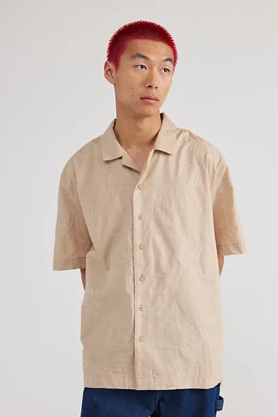 Shop Bdg Floral Windowpane Embroidered Shirt Top In Humus/parchment, Men's At Urban Outfitters