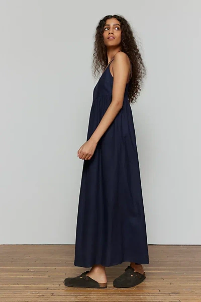 Shop Urban Renewal Made In La Ecovero️ Linen Simplistic Maxi Dress In Navy At Urban Outfitters