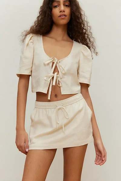 Shop Urban Renewal Made In La Ecovero️ Linen Drawstring Micro Mini Skirt In Cream, Women's At Urban Outfitters