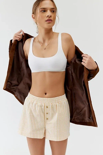 Shop Urban Renewal Remnants Made In La Seersucker Button Front Boxer Short In Honey, Women's At Urban Outfitters