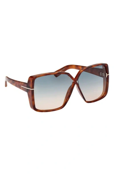 Shop Tom Ford Yvonne 63mm Oversize Gradient Butterfly Sunglasses In Shiny Havana / Turquoise Sand