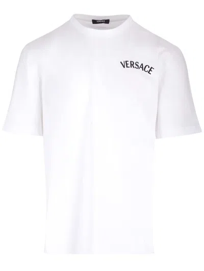 Shop Versace Milano T-shirt Jersey Fabric In White