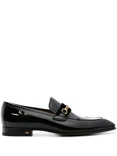 Shop Tom Ford Black Bailey Chain-detail Leather Loafers