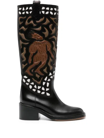 Shop Chloé Black Mallo 65 Leather Knee-high Boots