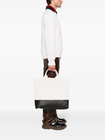 Shop Gucci White Two-tone Canvas Tote Bag In Neutrals