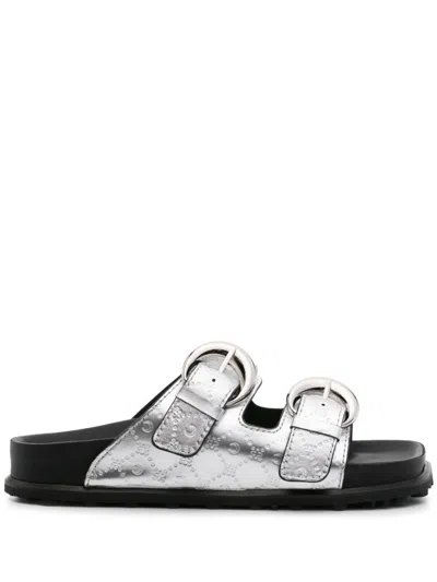 Shop Marine Serre Silver-tone Ms Ground Leather Sandals In Silber