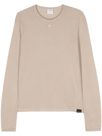 Shop Courrèges T-shirt Ymesh Long Sleeves Men Sand In Cotton