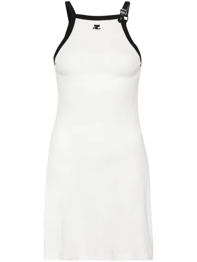 Shop Courrèges Buckle Contrast Dress Women White In Cotton
