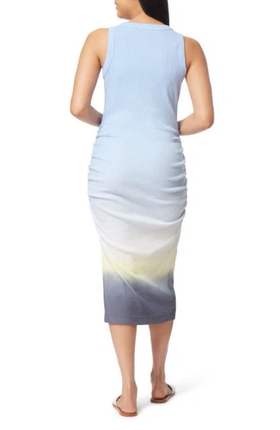 Shop C&c California Frances Cotton Blend Rib Body-con Dress In Soft Chambray Dip Dye
