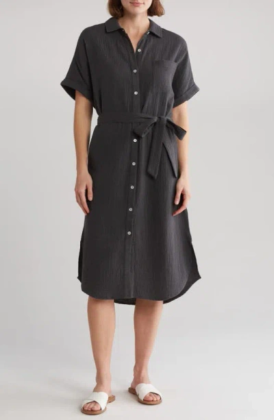 Shop C&c California Freya Cotton Gauze Dolman Sleeve Shirtdress In Black Sand