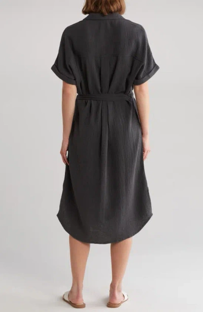 Shop C&c California Freya Cotton Gauze Dolman Sleeve Shirtdress In Black Sand