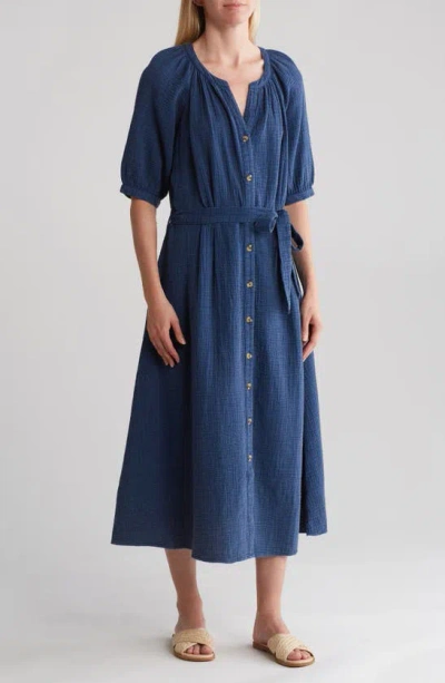 Shop C&c California Freya Cotton Gauze Dolman Sleeve Shirtdress In Light Indigo Garment Dye