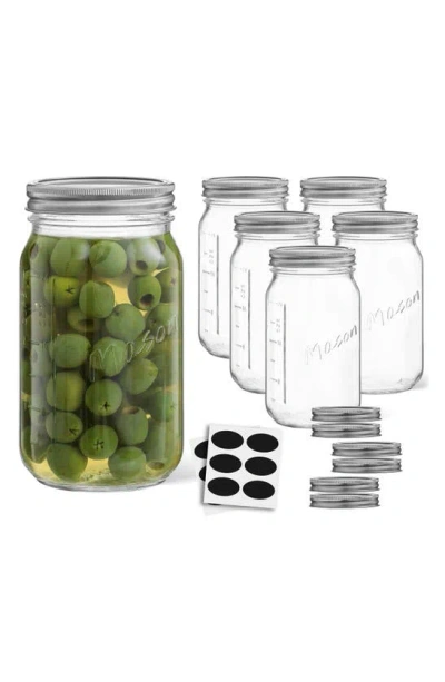 Joyjolt 42-piece Wide Mouth Mason Jars With Airtight Lids In Clear/ Silver