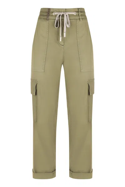 Shop Peserico Cotton Trousers In Green