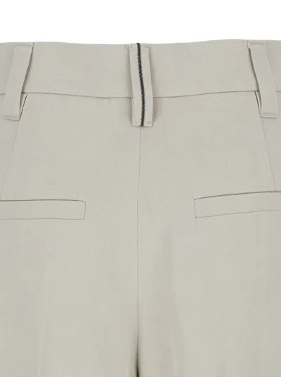 Shop Brunello Cucinelli White Monili Embellished Trousers In Linen Blend Woman In Beige
