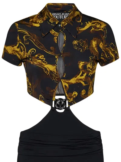 Shop Versace Jeans Couture Watercolour Couture Mini Dress In Black