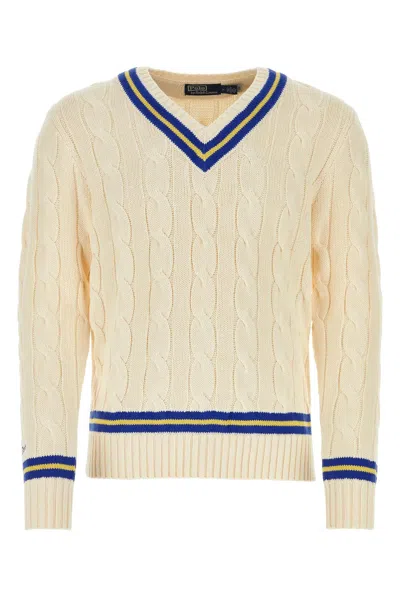 Shop Polo Ralph Lauren Cream Cotton Sweater In White