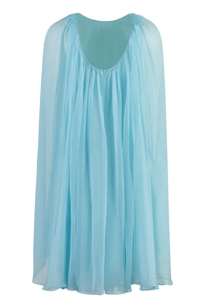Shop Max Mara Footing Flared Dress In Light Blue
