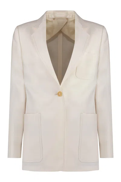 Max Mara Women's Sand Mosa Single-breasted Linen-cotton Blend Blazer In Panna