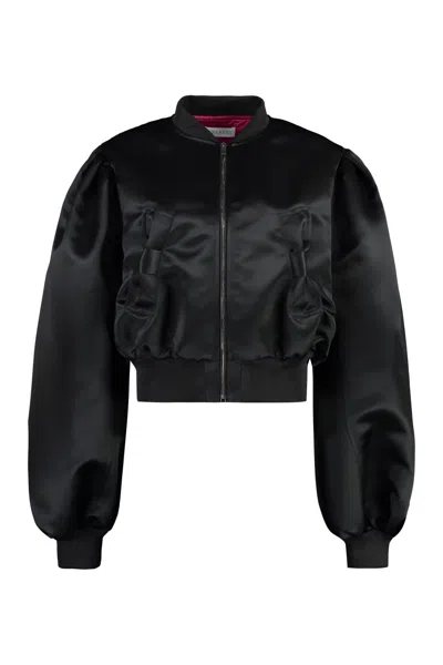 Shop Nina Ricci Satin Bomber Jacket In Black
