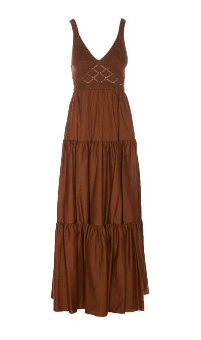 Shop Liu •jo Knit Poplin Dress In Brown