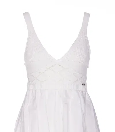 Shop Liu •jo Knitted And Popeline Short Dress In White