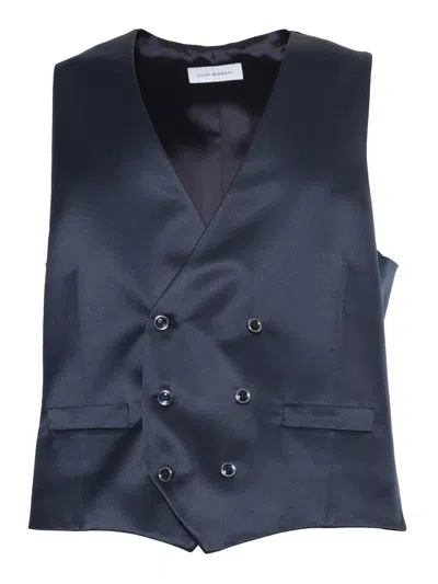 Shop Luigi Bianchi Mantova Blue Double-breasted Vest