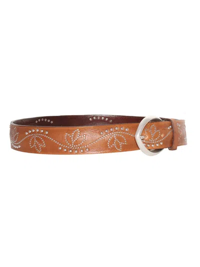 Shop Orciani Leather Belt With Studs In Brown