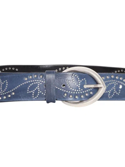Shop Orciani Leather Belt With Studs In Blue