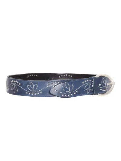Shop Orciani Leather Belt With Studs In Blue