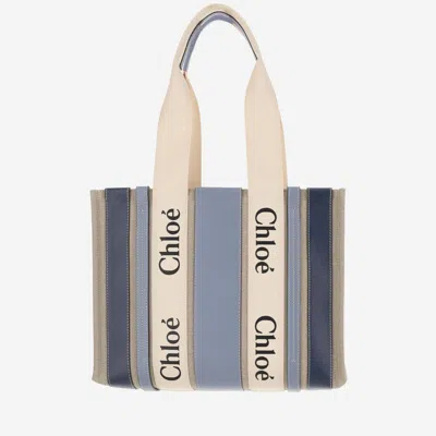 Shop Chloé Woody Medium Tote Bag In Shady Cobalt