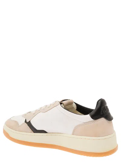Shop Autry Medalist Canvas Multicolor Low Top Sneakers With Suede Insert In Canvas Man In White