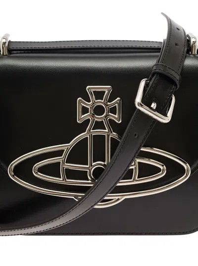 Shop Vivienne Westwood Black Crossbody Bag With Orb Detail In Smooth Leather Woman