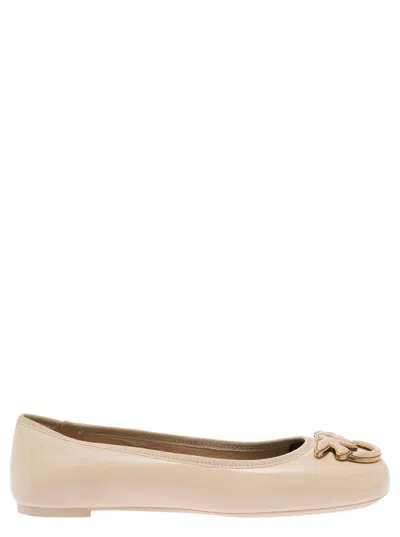 Shop Pinko Pink Ballerinas With Black Ribbon In Leather Woman In Beige
