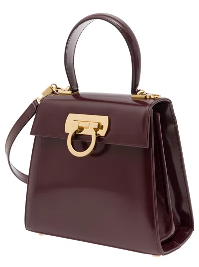Shop Ferragamo Bordeaux Handbag With Gancini Detail In Patent Leather Woman