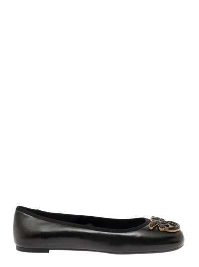 Shop Pinko Black Ballerinas With Black Ribbon In Leather Woman