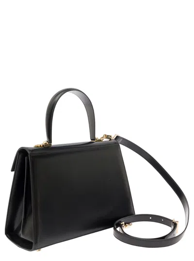 Shop Ferragamo Iconic Top Handle L Black Handbag With Gancini Buckle In Smooth Leather Woman