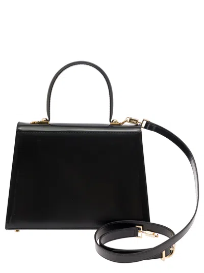 Shop Ferragamo Iconic Top Handle L Black Handbag With Gancini Buckle In Smooth Leather Woman