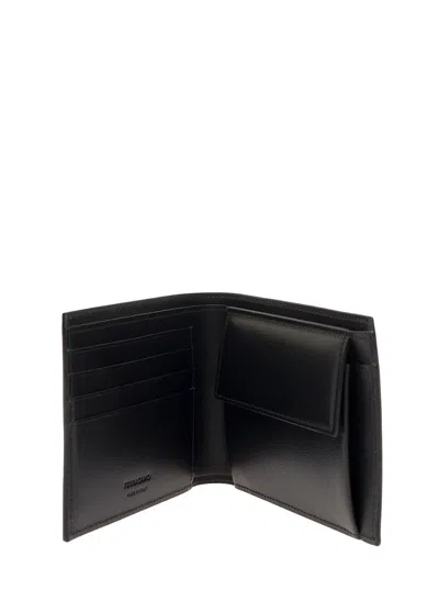 Shop Ferragamo Black Bifold Wallet With Logo Lettering In Leather Man