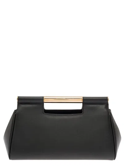 Shop Dolce & Gabbana Sicily Black Handbag With Logo Plaque In Smooth Leather Woman